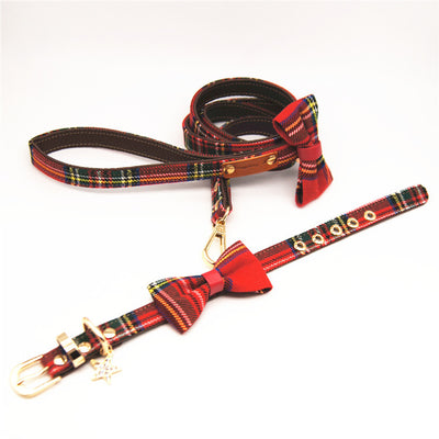 Collar Ajustable Tartán Rojo con Moño Desmontable para Gatos y Perros Pequeños - Image 9