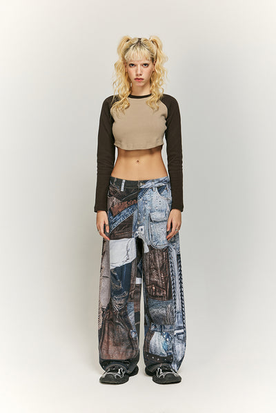 Jeans Vintage con Estampado Digital y Parches Estilo Urbano Americano - Image 22