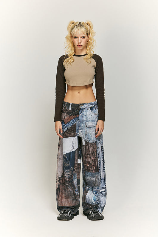 Jeans Vintage con Estampado Digital y Parches Estilo Urbano Americano - Image 22