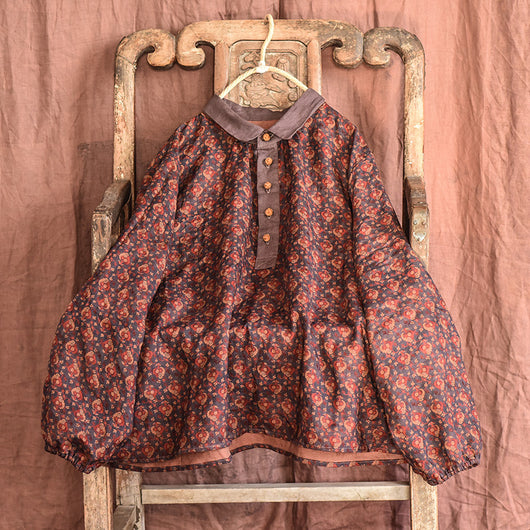 Blusa Literaria Suelta Estampado Nube Perfumada en Lino - Image 11