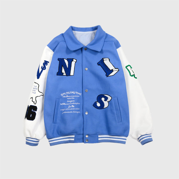 Chaqueta Beisbolera Unisex con Estampado Calavera y Letras Alfabeto