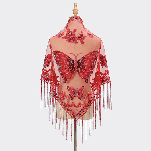 Pañuelo Triangular Calado con Encaje Elegante para Mujer - Image 6
