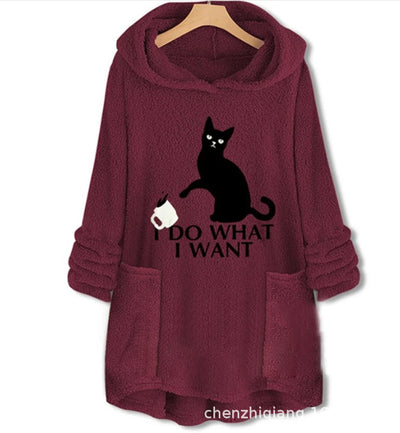 Suéter Reversible de Terciopelo con Capucha y Estampado de Gato - Image 25
