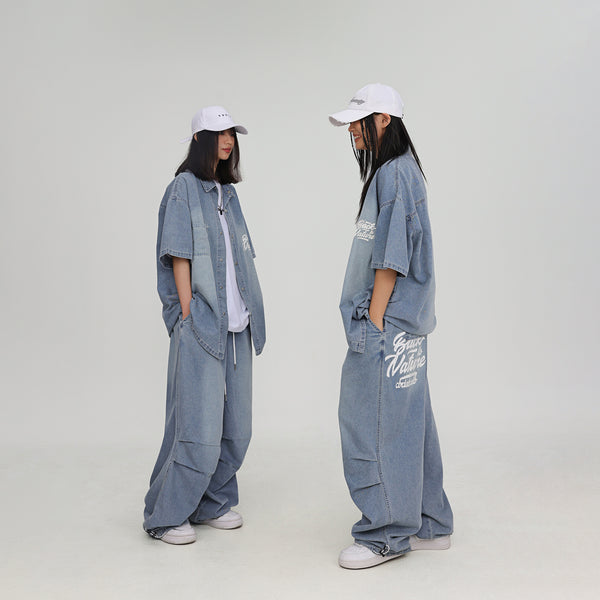 Conjunto Hip Hop Urbano: Camisa y Pantalón Denim Estilo Callejero