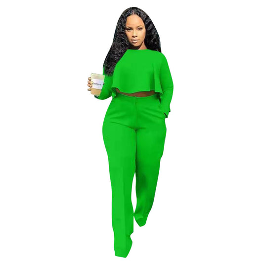 Conjunto de Dos Piezas: Blusa Hueca de Manga Larga y Pantalón Ancho de Cintura Alta - Image 12