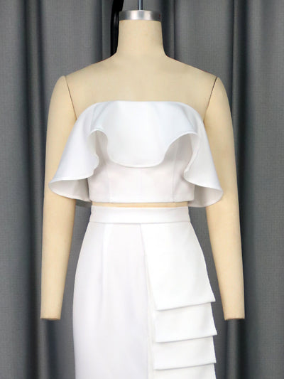 Conjunto Asimétrico: Top Tubo Blanco con Falda Cadera - Image 12