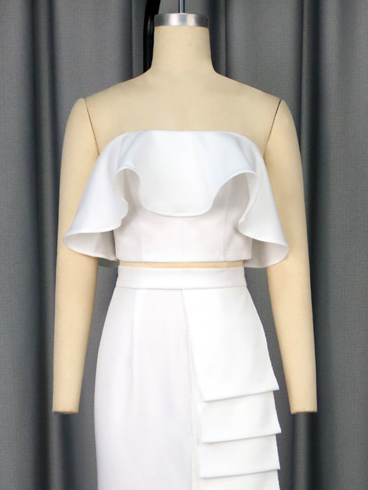 Conjunto Asimétrico: Top Tubo Blanco con Falda Cadera - Image 12