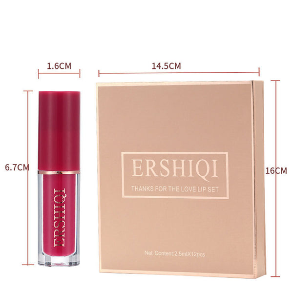 Set de 12 Brillos Labiales de Larga Duración con Acabado Mate