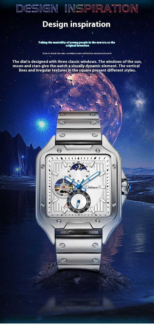 Reloj Mecánico Automático Cuadrado Impermeable con Diseño Calado para Hombre - Image 18