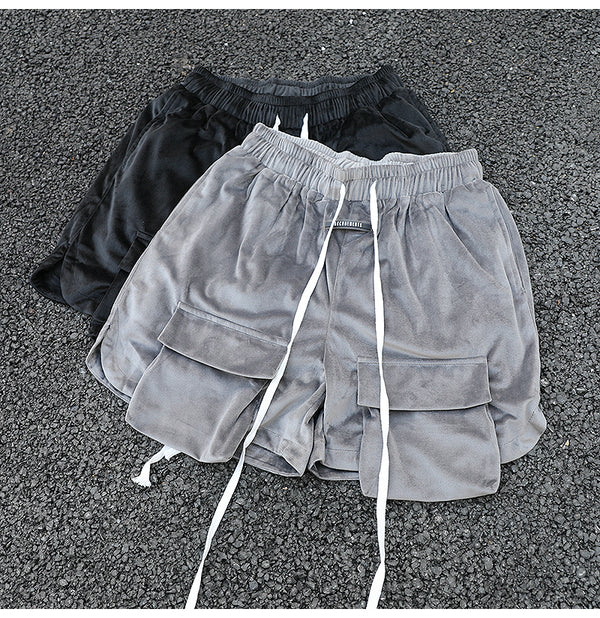 Shorts Holgados de Terciopelo con Bolsillos Grandes y Aberturas Laterales