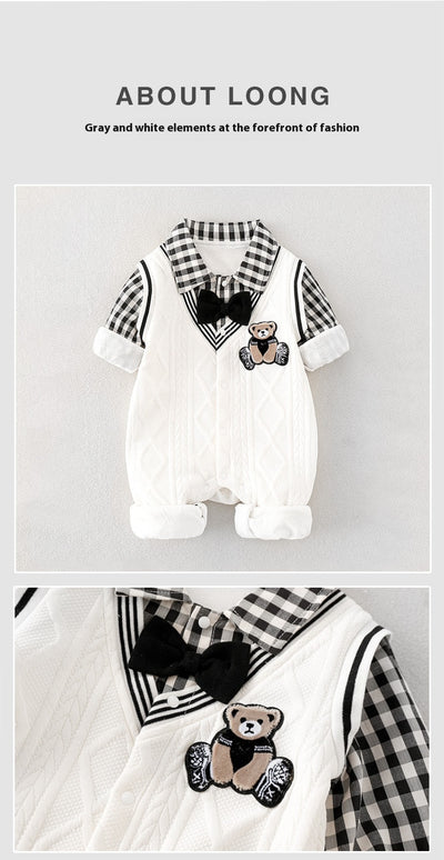 Conjunto de Regalo Elegante para Bebé Niño - Rayas Blancas y Gris - Image 8