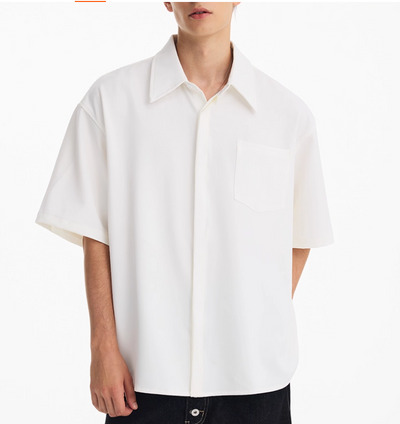 Camisa Retro Americana de Manga Corta Color Liso para Hombre - Image 8