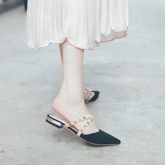 Sandalias Casuales para Mujer con Punta Afilada y Tacón Bajo con Remaches