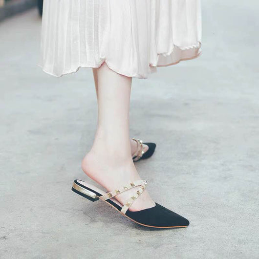 Sandalias Casuales para Mujer con Punta Afilada y Tacón Bajo con Remaches