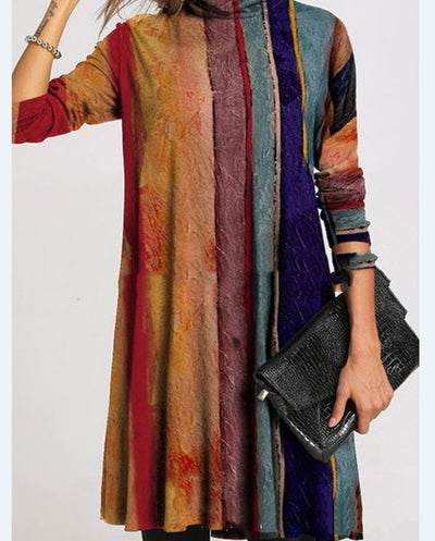 Vestido Suelto de Cuello Tortuga con Estampado y Manga Larga para Mujer - Image 5