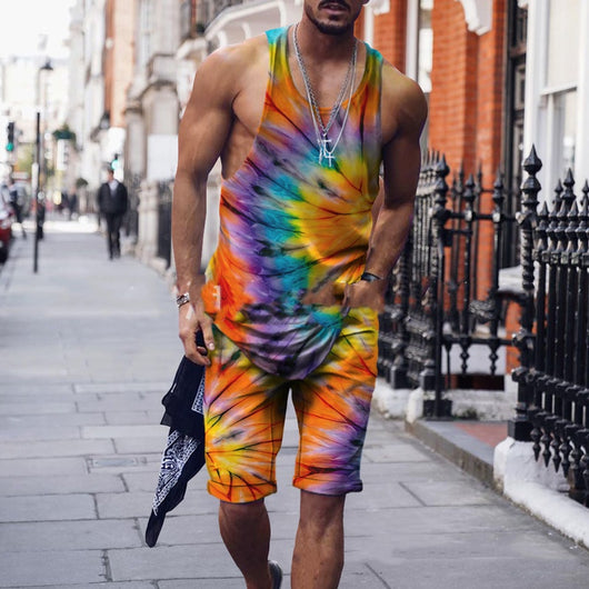 Conjunto Hip Hop Urbano: Camiseta sin Mangas Estampada + Shorts Coloridos - Image 5