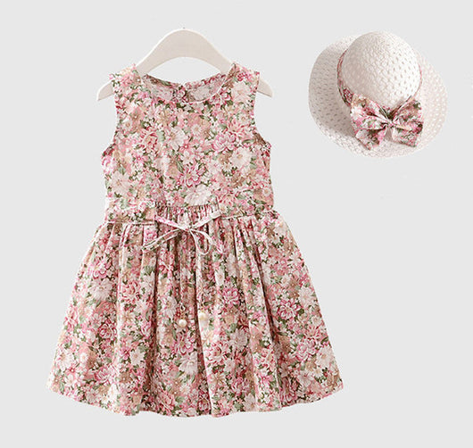 Conjunto de 2 Piezas: Vestido y Sombrero para Niñas en Algodón - Image 3