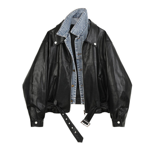 Chaqueta de Cuero para Motociclista con Costuras Vaqueras