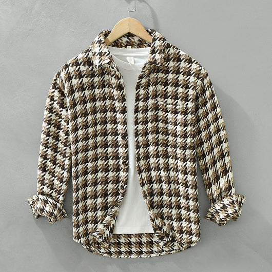 Camisa Cuadros Suelta Japonesa de Manga Larga para Hombre - Image 5