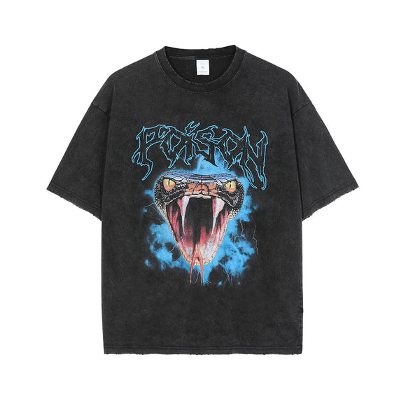 Men's Vintage Distressed Snake Head Print T-Shirt