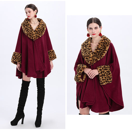 Capa Suelta Elegante con Cuello de Piel de Zorro para Mujer Talla Grande - Image 14