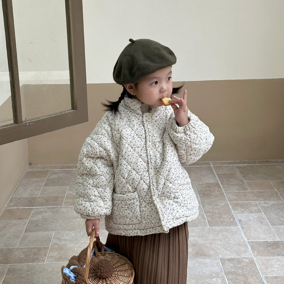 Abrigo Infantil Acolchado Floral con Forro Polar Grueso