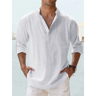 Camisa Casual Suelta de Algodón Manga Larga Color Sólido para Hombre - Image 7