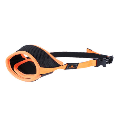 Orange and black adjustable pet muzzle with breathable mesh and a quick-release buckle. - Image 6