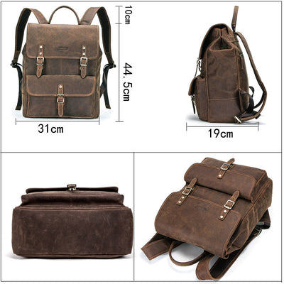 Mochila Vintage de Cuero Crazy Horse para Hombre - Black Angel Retro - Image 3