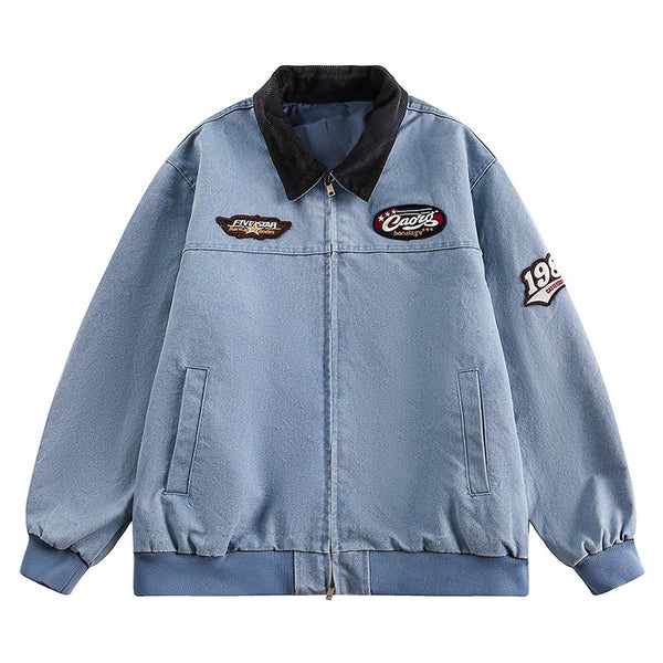 Chaqueta de Mezclilla Universitaria con Bordado en Solapa para Parejas - Image 6