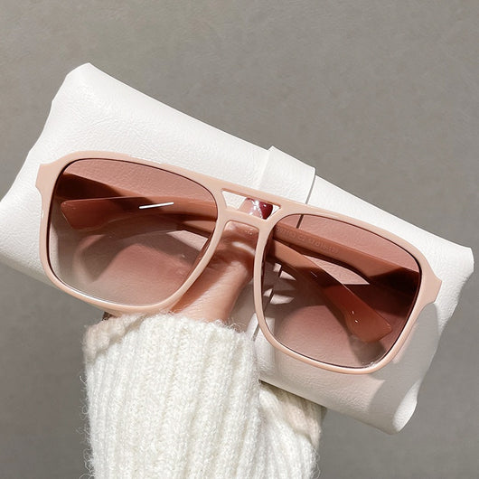 Men's double beam business sunglasses with powder pink frame and gradual tea-colored gradient lenses. - Image 3