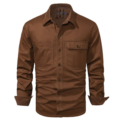 Camisa Polo de Manga Larga Algodón Lavado Tallas Grandes Hombre Color Sólido - Image 8