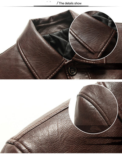 Chaqueta de Cuero con Solapa para Hombre Maduro - Algodón Premium - Image 5