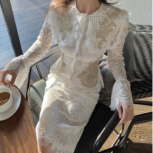 Traje de Encaje Blanco Elegante para Mujer