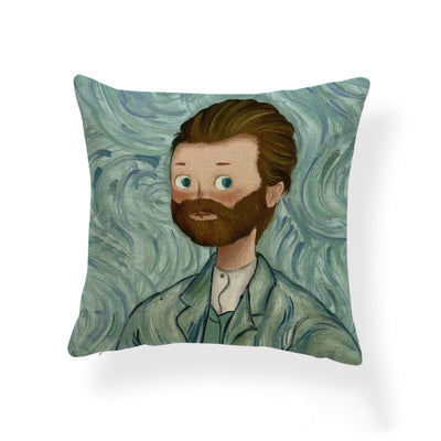 Funda de Almohada Estampada Niña Caricatura Cojín Pintura al Óleo Tela Mixta - Image 9