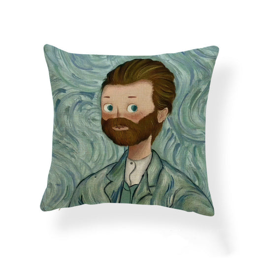 Funda de Almohada Estampada Niña Caricatura Cojín Pintura al Óleo Tela Mixta - Image 9