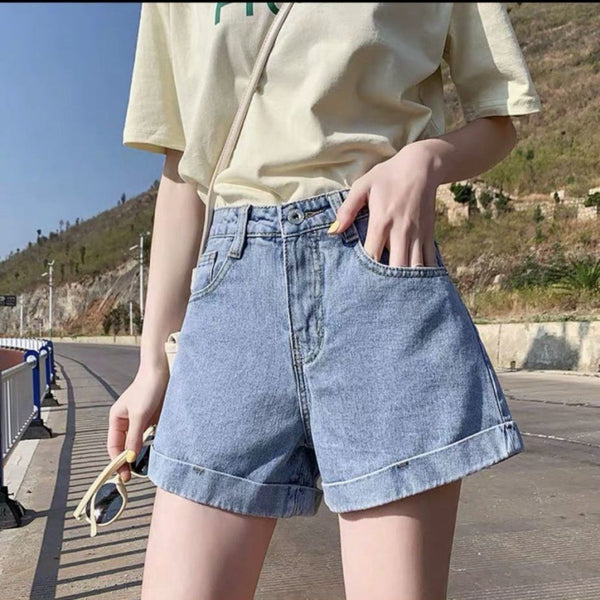 Pantalones Cortos Denim Negro Holgados y Ajustados