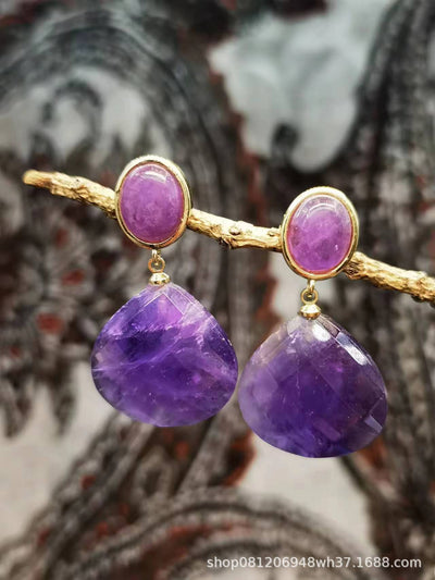 Aretes de Piedras Naturales: Amatista, Ojo de Tigre y Rodonita - Image 7