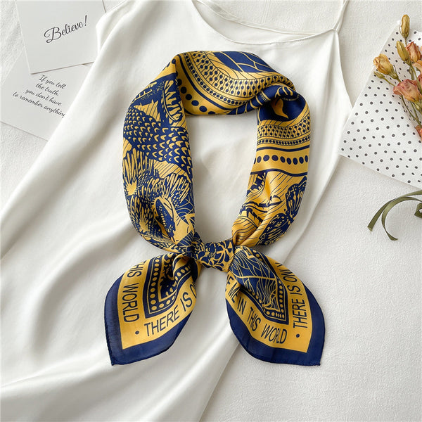 Pañuelo Cuadrado para Mujer Estampado Pájaros y Letras 70cm