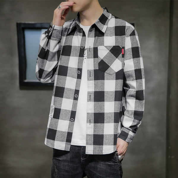 Camisa Cuadros Hombre Manga Larga Estilo Coreano Tendencia