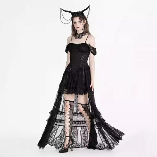 Vestido Gótico Romántico de Encaje Elegante Retro