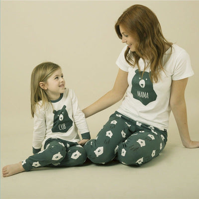 Father and son wearing matching white and dark gray bear-themed pajamas, featuring a 'PAPA' bear graphic. - Image 12