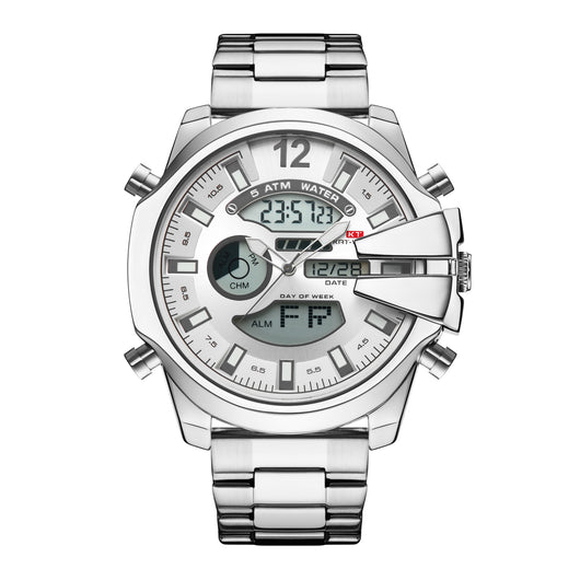 Reloj Deportivo de Acero Inoxidable Dual con Alarma LED Resistente al Agua - Image 8