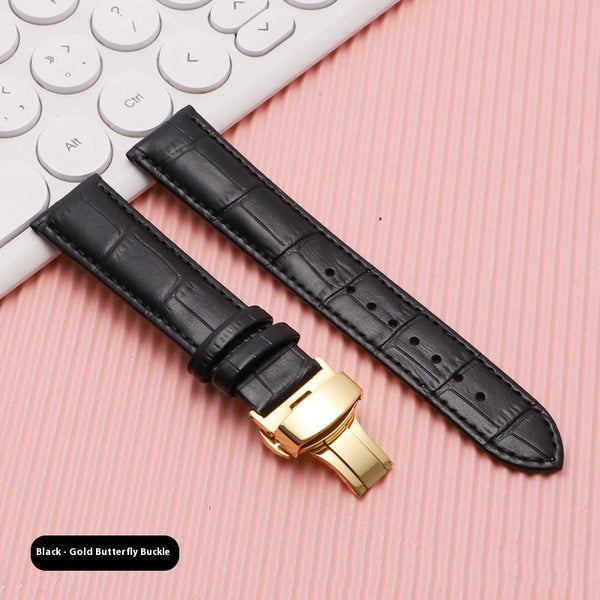 Correa de Cuero Genuino con Cierre Mariposa - Pulsera Universal para Reloj