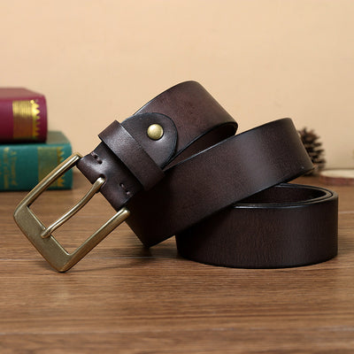 Cinturón de Cuero Genuino para Hombre con Hebilla Retro de Cobre Puro Artesanal - Image 6