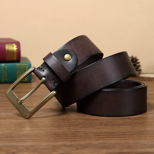 Cinturón de Cuero Genuino para Hombre con Hebilla Retro de Cobre Puro Artesanal - Image 6