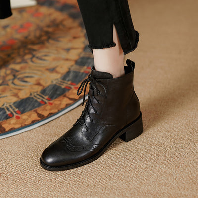 Botas Tobilleras de Cuero Estilo Retro con Cierre Lateral y Cordones - Image 6