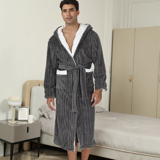 Bata Larga Térmica con Capucha para Hombre - Franela Gruesa - Image 3