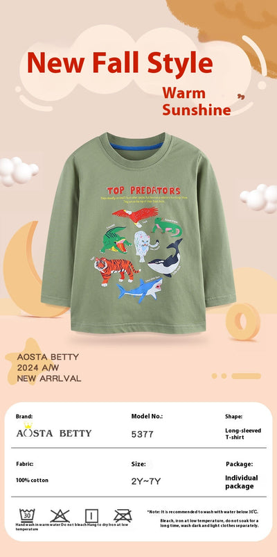 Camiseta Infantil Manga Larga Estilo Europeo Americano con Estampado de Animales - Image 11