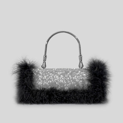 Bolso de Hombro Crossbody con Incrustaciones de Diamantes y Pelo de Avestruz - Image 8